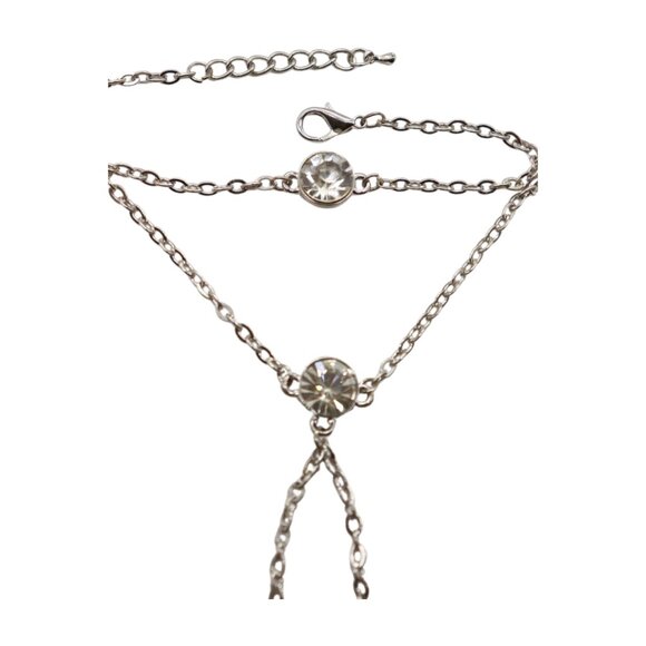 New Women Silver Metal Hand Chain Fashion Bracelet Connected Ring 2 Bling Beads - Picture 4 of 17